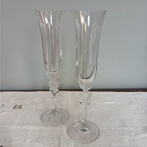 Pair of Gorham Crystal Champagne Flutes with Heart Design